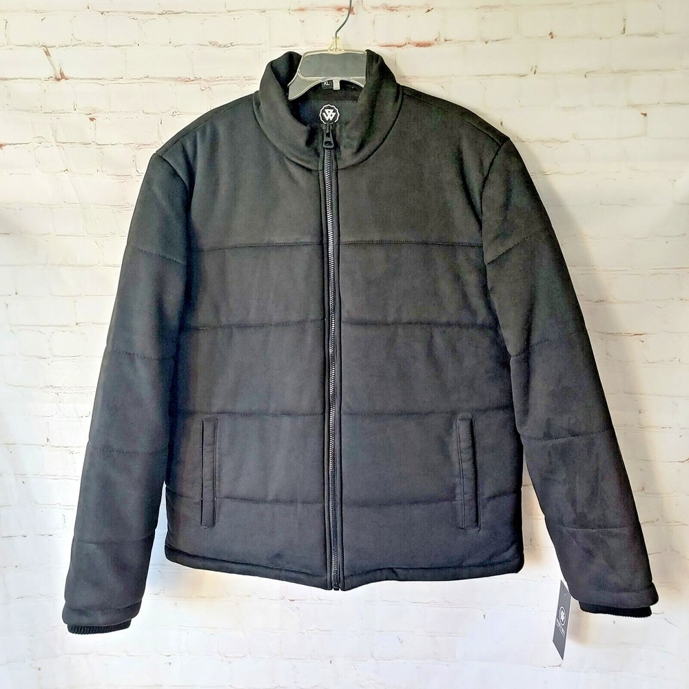 NWT Whet Blu Brady Mens XL Black Vegan Faux Suede Puffer Full Zip Jacket $199.00